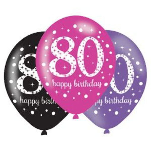 Picture of PINK PURPLE & BLACK 80TH BIRTHDAY LATEX 11INCH - 6PK